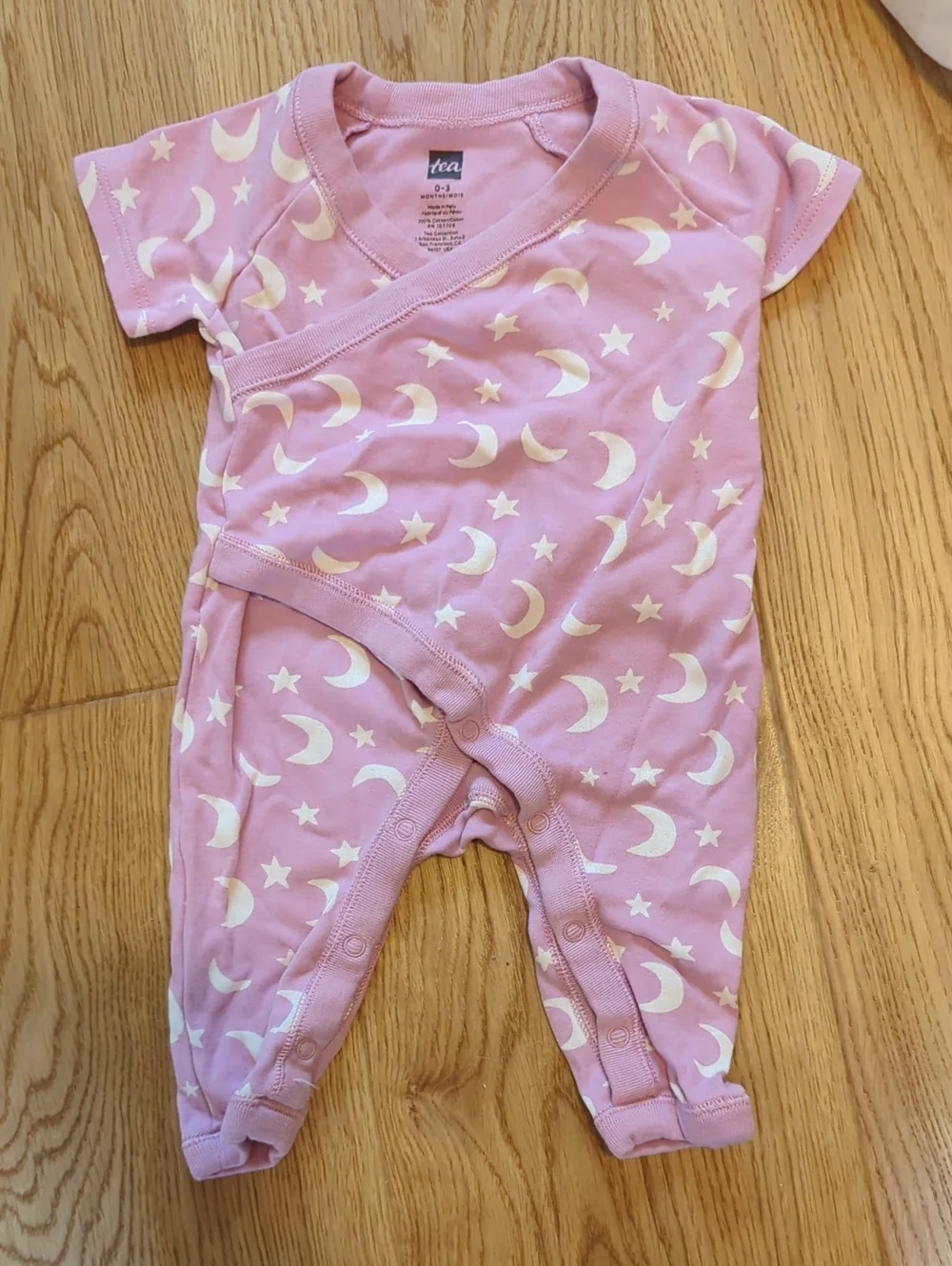 Tea Collection Light Pink Baby Kimono Romper with Moon & Star Print